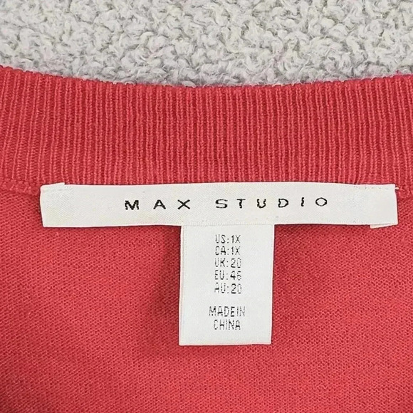 Max Studio Womens 1X Red Sweater With Pockets & Ribbed Hem 16PT - Picture 4 of 6